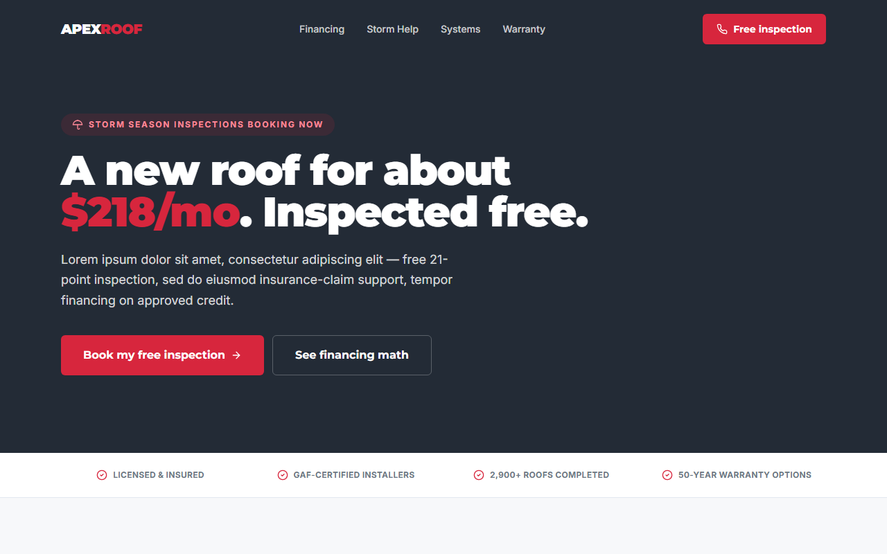 Apex Roof website design preview