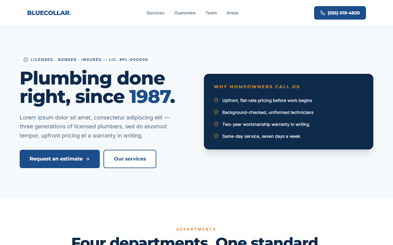 Bluecollar website design preview
