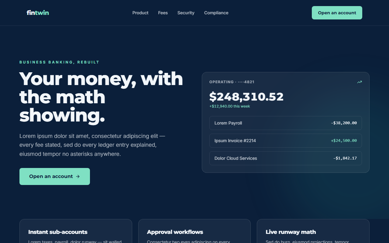 Fintwin website design preview