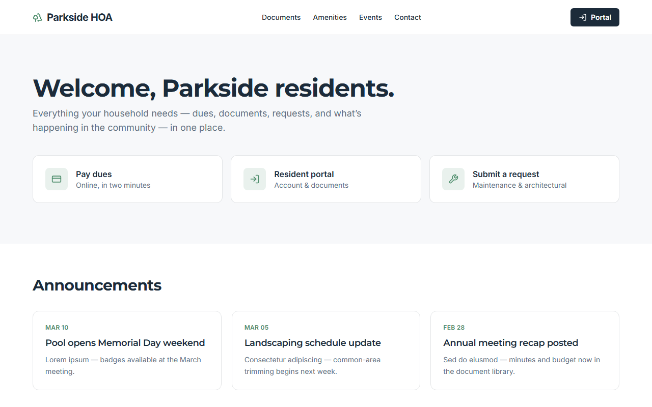 Parkside website design preview