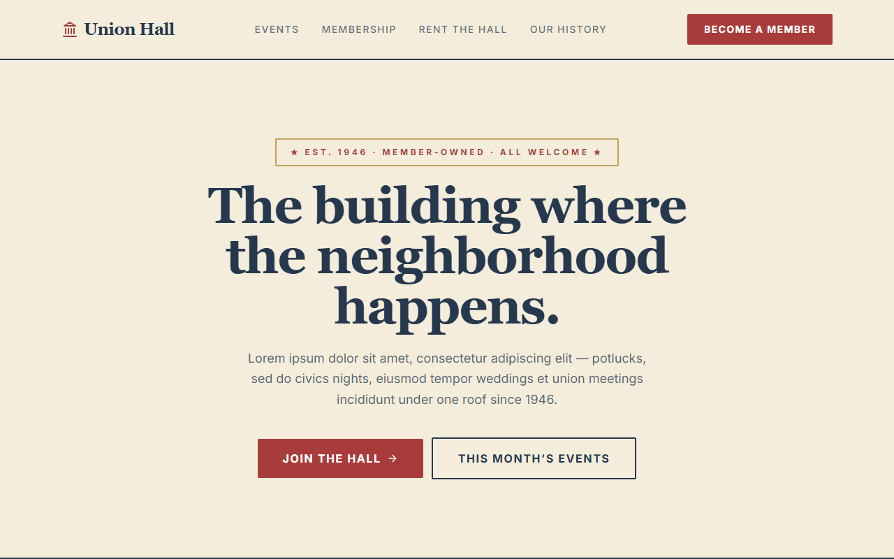 Union Hall website design preview