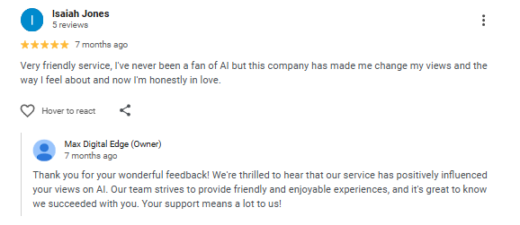 Isaiah Jones Google review snippet